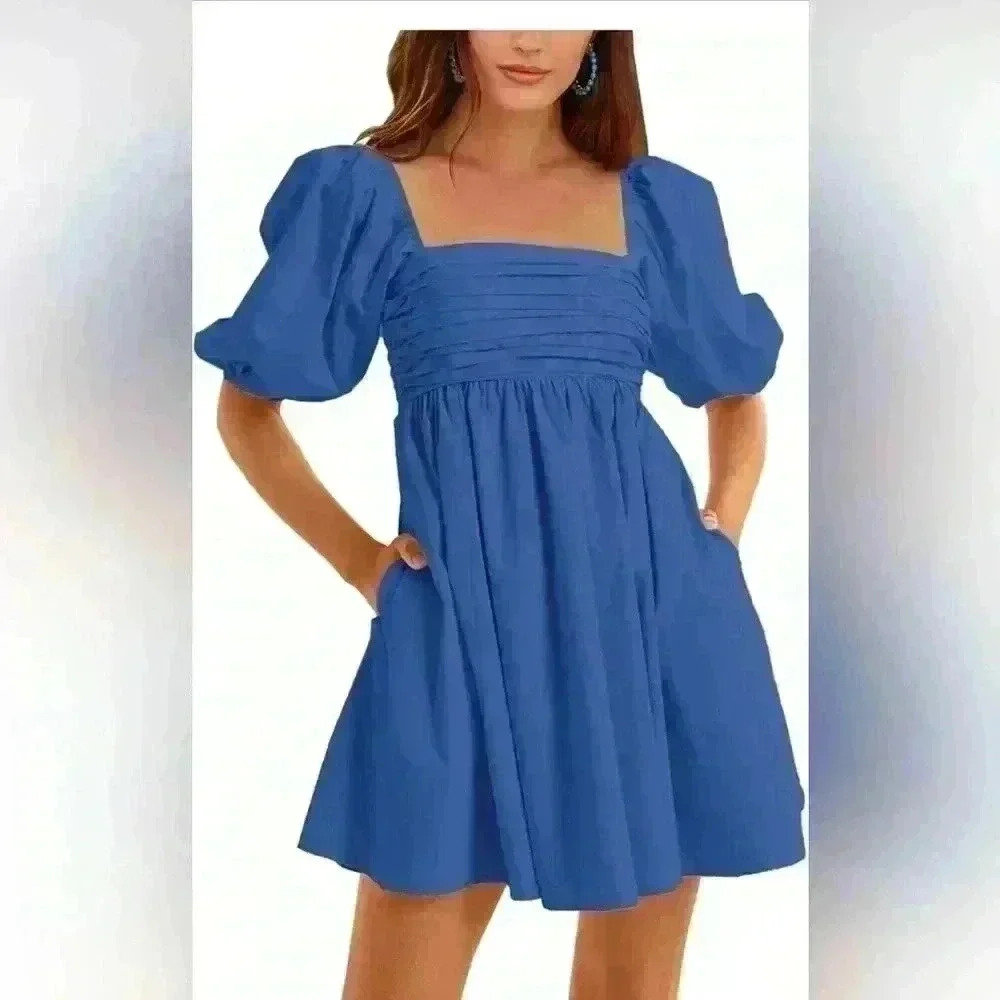 Ebifin Babydoll Mini Dress in Blue - Size XXL
